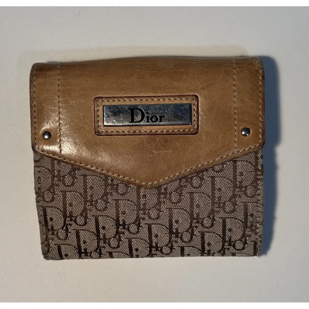 Christian Dior Beige Tan Trotter Canvas Leather Wallet